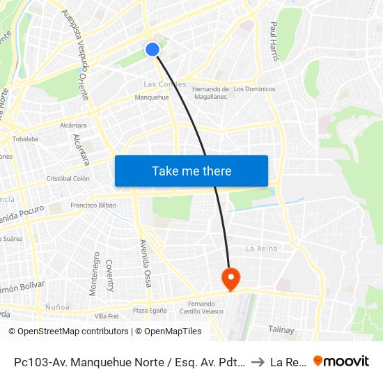 Pc103-Av. Manquehue Norte / Esq. Av. Pdte. Riesco to La Reina map