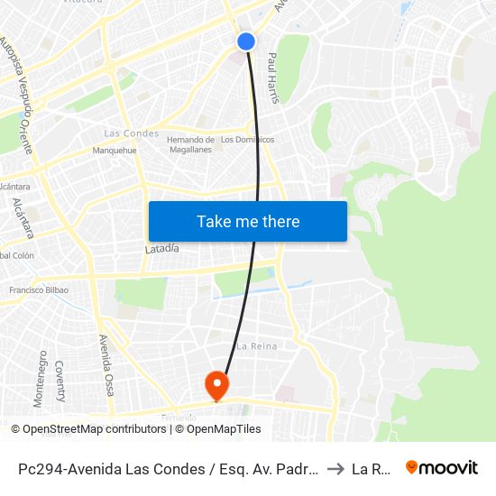 Pc294-Avenida Las Condes / Esq. Av. Padre H. Central to La Reina map