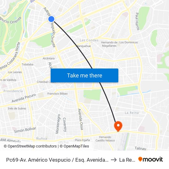 Pc69-Av. Américo Vespucio / Esq. Avenida Vitacura to La Reina map