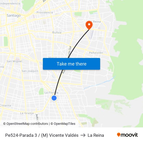 Pe524-Parada 3 / (M) Vicente Valdés to La Reina map