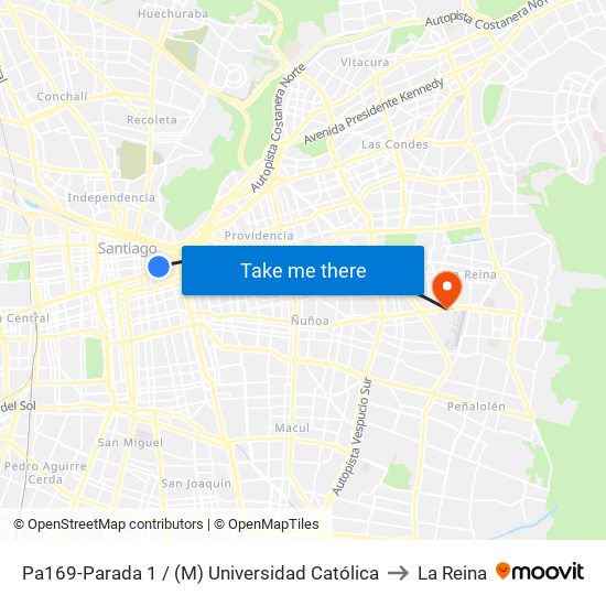 Pa169-Parada 1 / (M) Universidad Católica to La Reina map