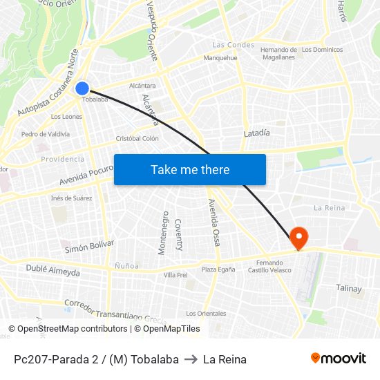 Pc207-Parada 2 / (M) Tobalaba to La Reina map