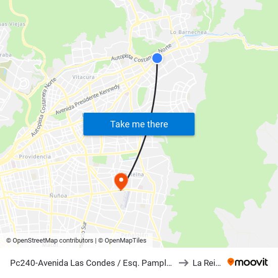 Pc240-Avenida Las Condes / Esq. Pamplona to La Reina map