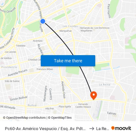 Pc60-Av. Américo Vespucio / Esq. Av. Pdte. Kennedy to La Reina map