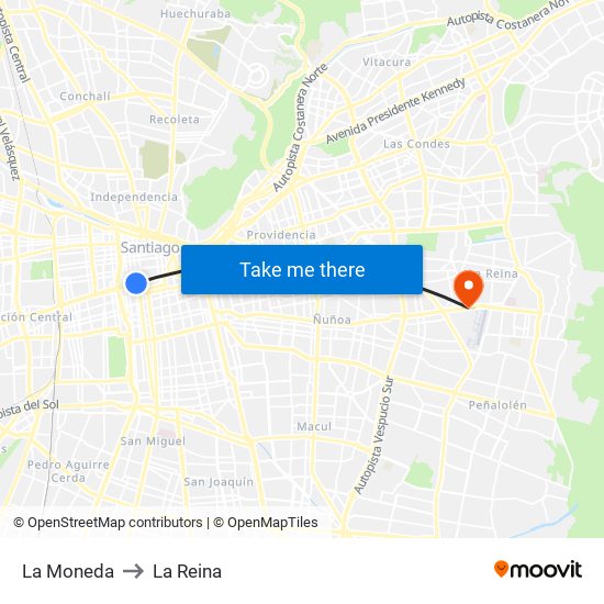 La Moneda to La Reina map