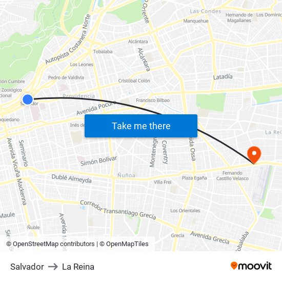 Salvador to La Reina map