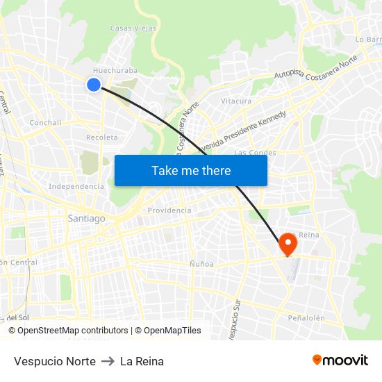 Vespucio Norte to La Reina map