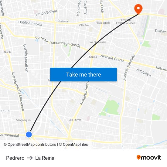 Pedrero to La Reina map