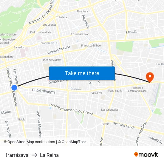 Irarrázaval to La Reina map