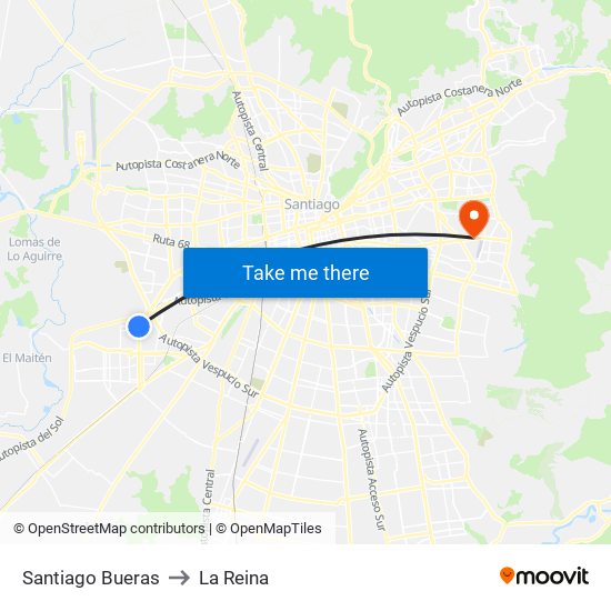 Santiago Bueras to La Reina map