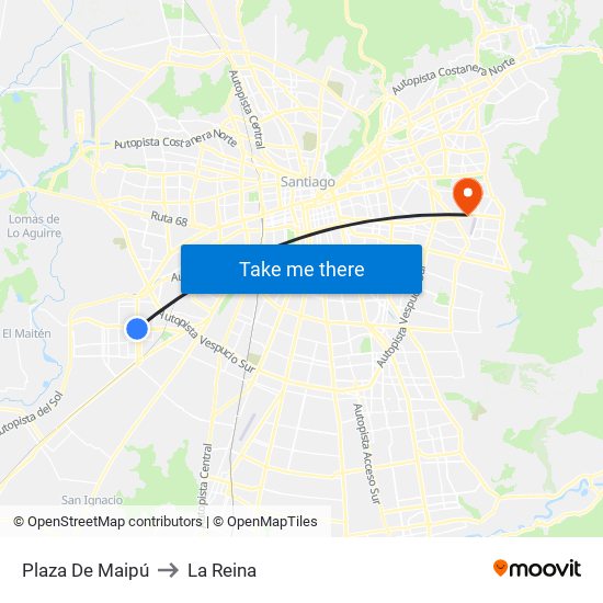 Plaza De Maipú to La Reina map