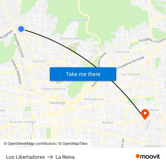 Los Libertadores to La Reina map