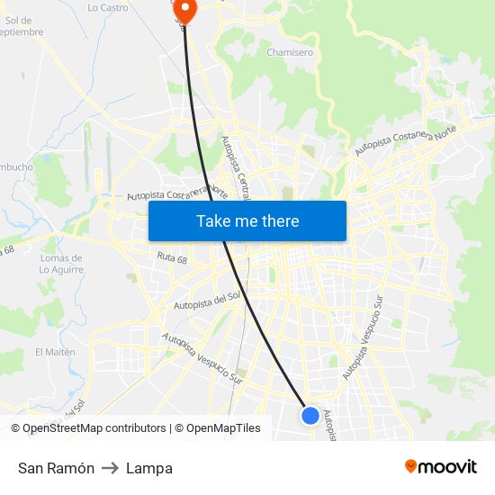 San Ramón to Lampa map