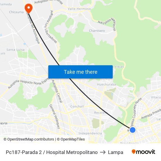 Pc187-Parada 2 / Hospital Metropolitano to Lampa map