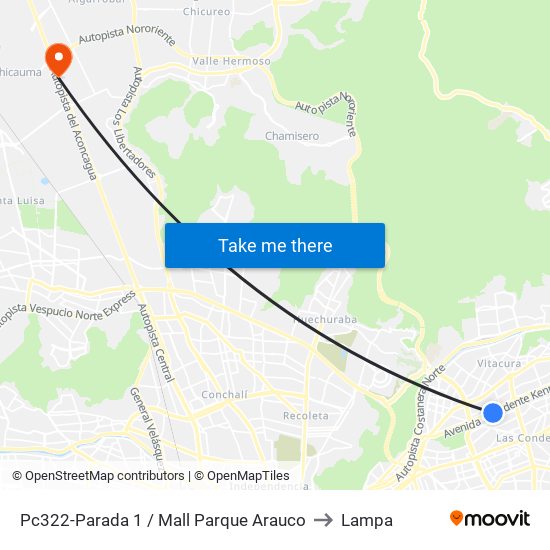 Pc322-Parada 1 / Mall Parque Arauco to Lampa map