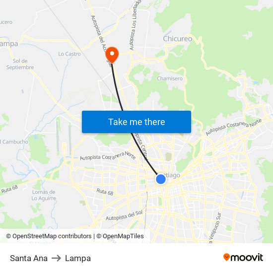 Santa Ana to Lampa map