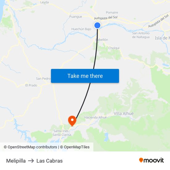 Melipilla to Las Cabras map
