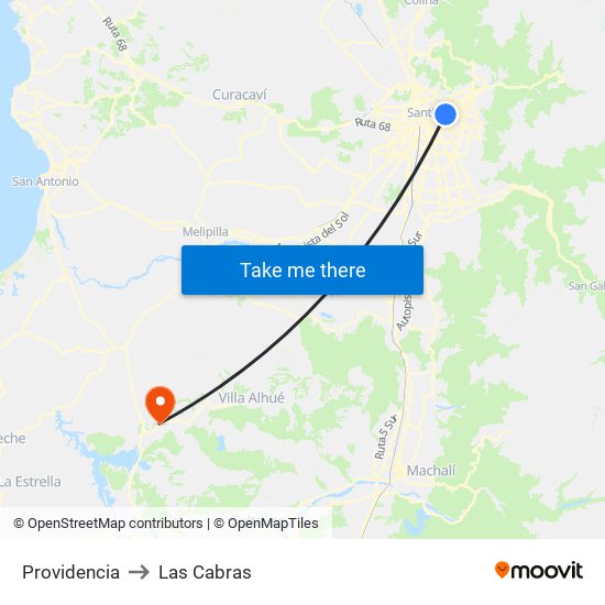 Providencia to Las Cabras map