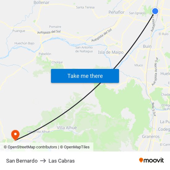 San Bernardo to Las Cabras map