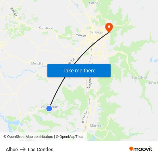 Alhué to Las Condes map