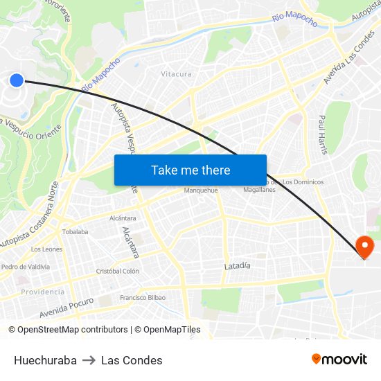 Huechuraba to Las Condes map