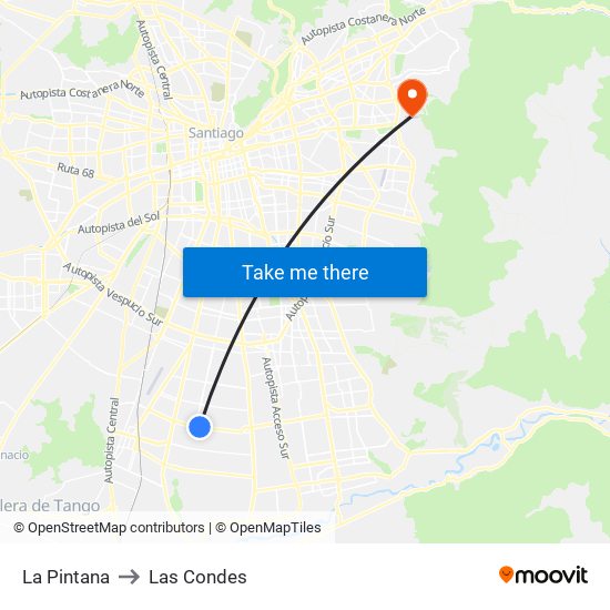 La Pintana to Las Condes map