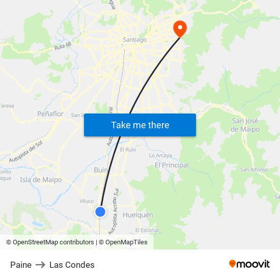 Paine to Las Condes map