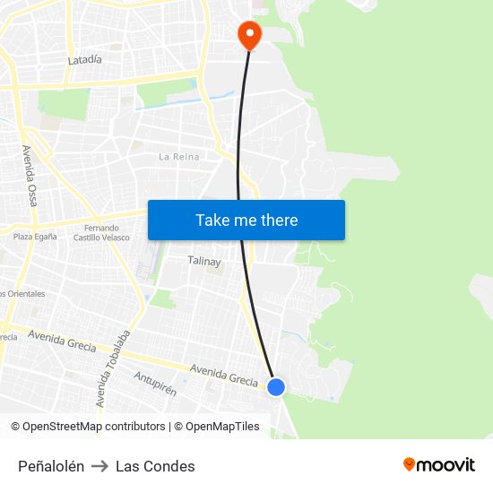 Peñalolén to Las Condes map