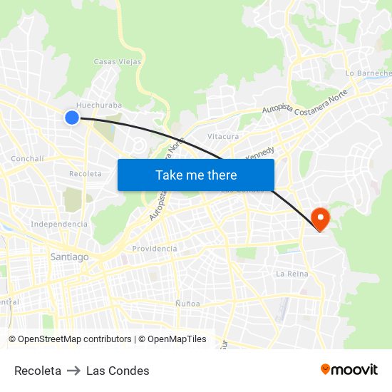 Recoleta to Las Condes map