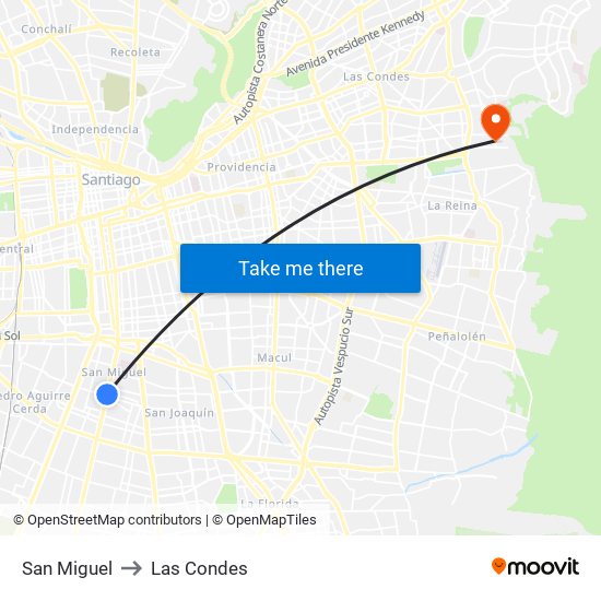 San Miguel to Las Condes map