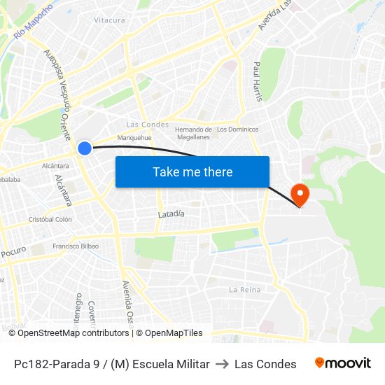 Pc182-Parada 9 / (M) Escuela Militar to Las Condes map