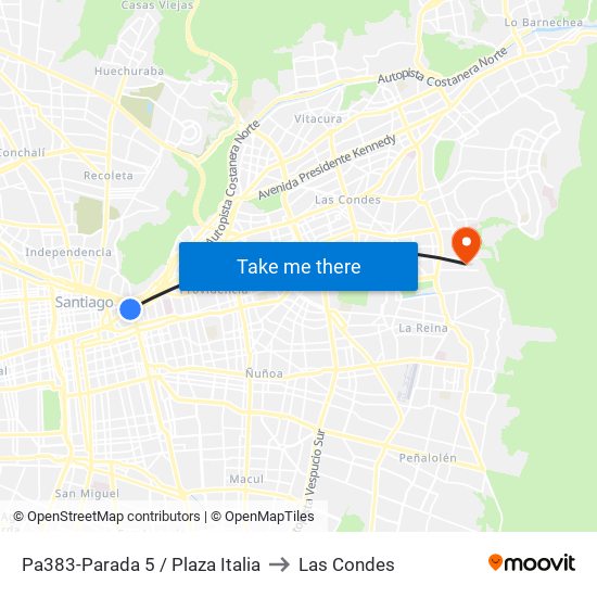 Pa383-Parada 5 / Plaza Italia to Las Condes map