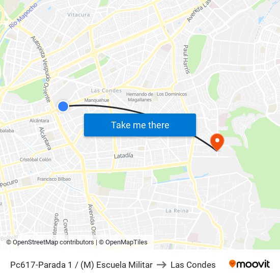 Pc617-Parada 1 / (M) Escuela Militar to Las Condes map