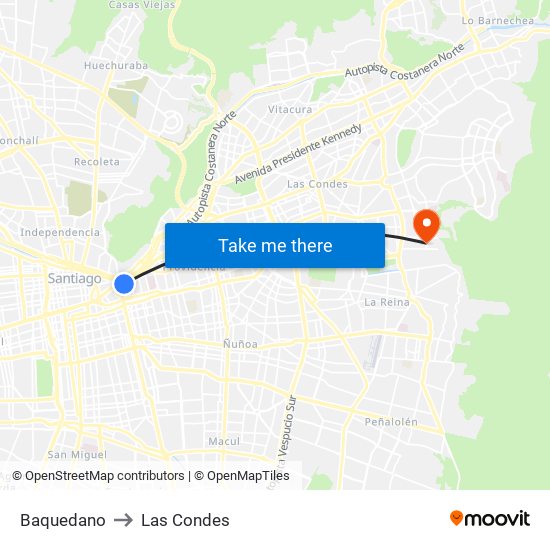 Baquedano to Las Condes map