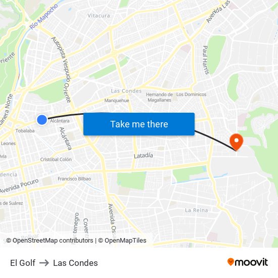 El Golf to Las Condes map