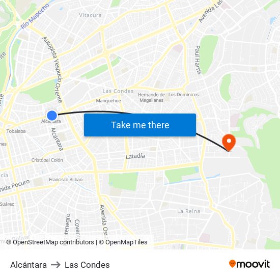 Alcántara to Las Condes map