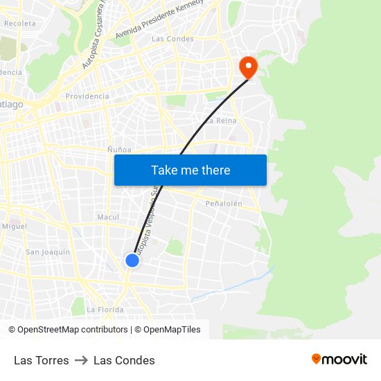 Las Torres to Las Condes map