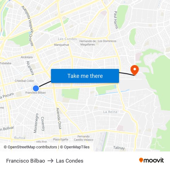 Francisco Bilbao to Las Condes map