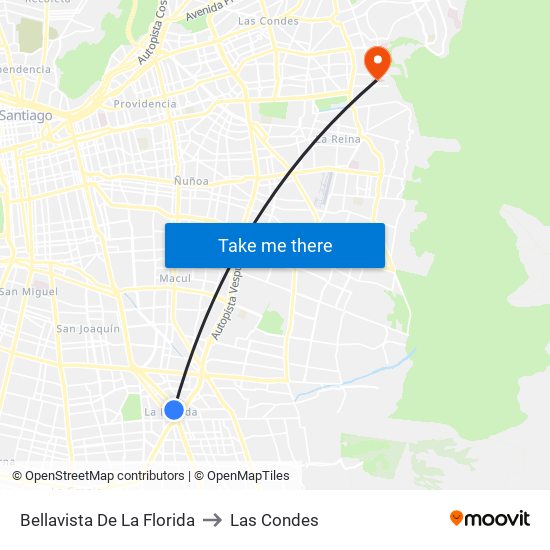 Bellavista De La Florida to Las Condes map