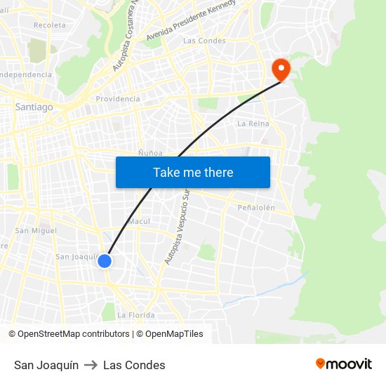 San Joaquín to Las Condes map