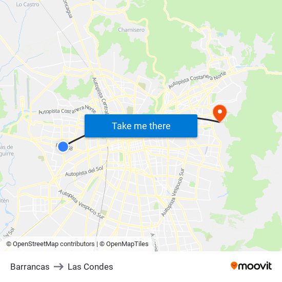 Barrancas to Las Condes map