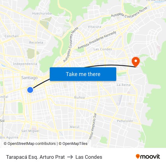 Tarapacá Esq. Arturo Prat to Las Condes map