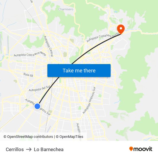 Cerrillos to Lo Barnechea map