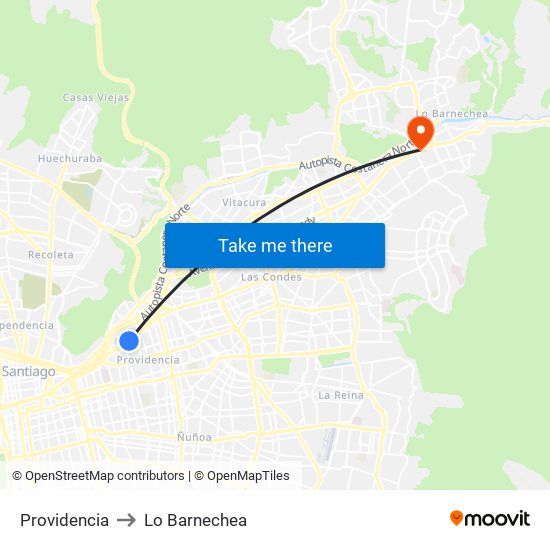 Providencia to Lo Barnechea map