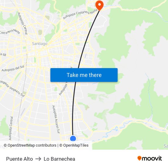 Puente Alto to Lo Barnechea map