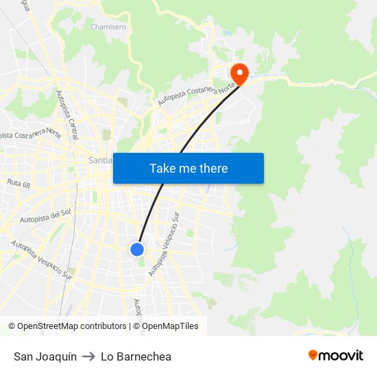 San Joaquín to Lo Barnechea map