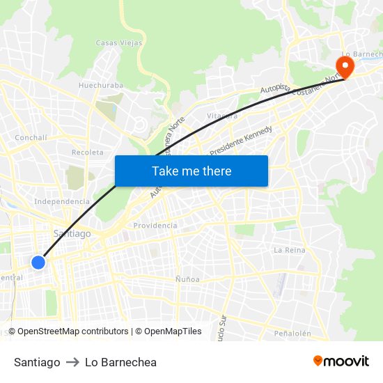 Santiago to Lo Barnechea map