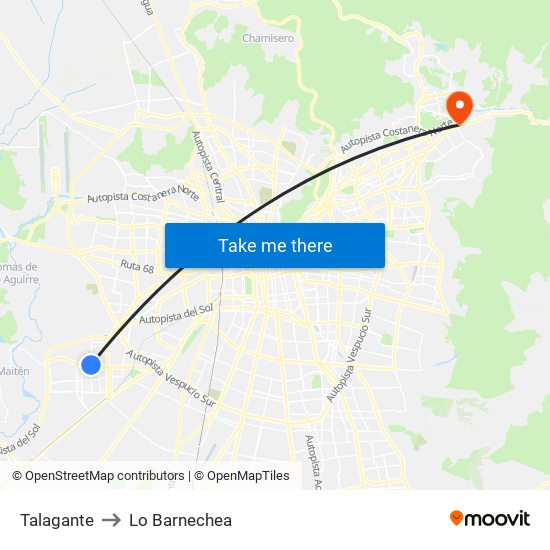Talagante to Lo Barnechea map