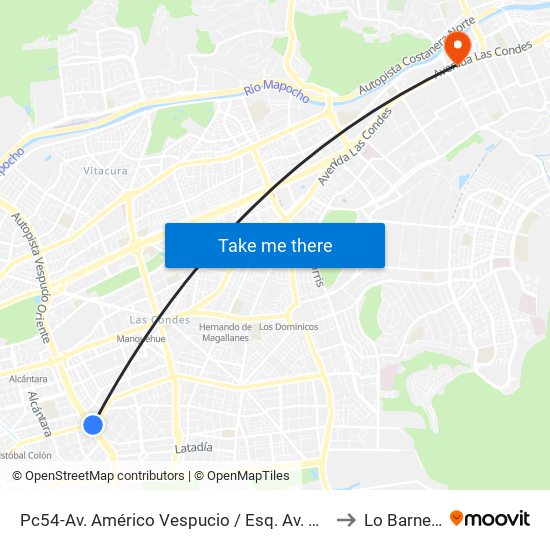 Pc54-Av. Américo Vespucio / Esq. Av. Cristóbal Colón to Lo Barnechea map