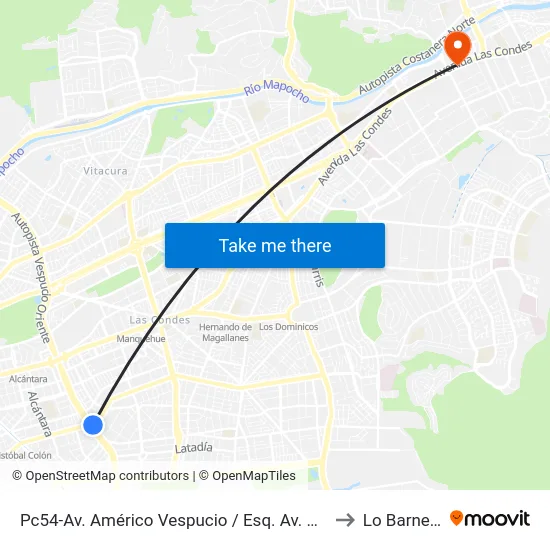 Pc54-Av. Américo Vespucio / Esq. Av. Cristóbal Colón to Lo Barnechea map